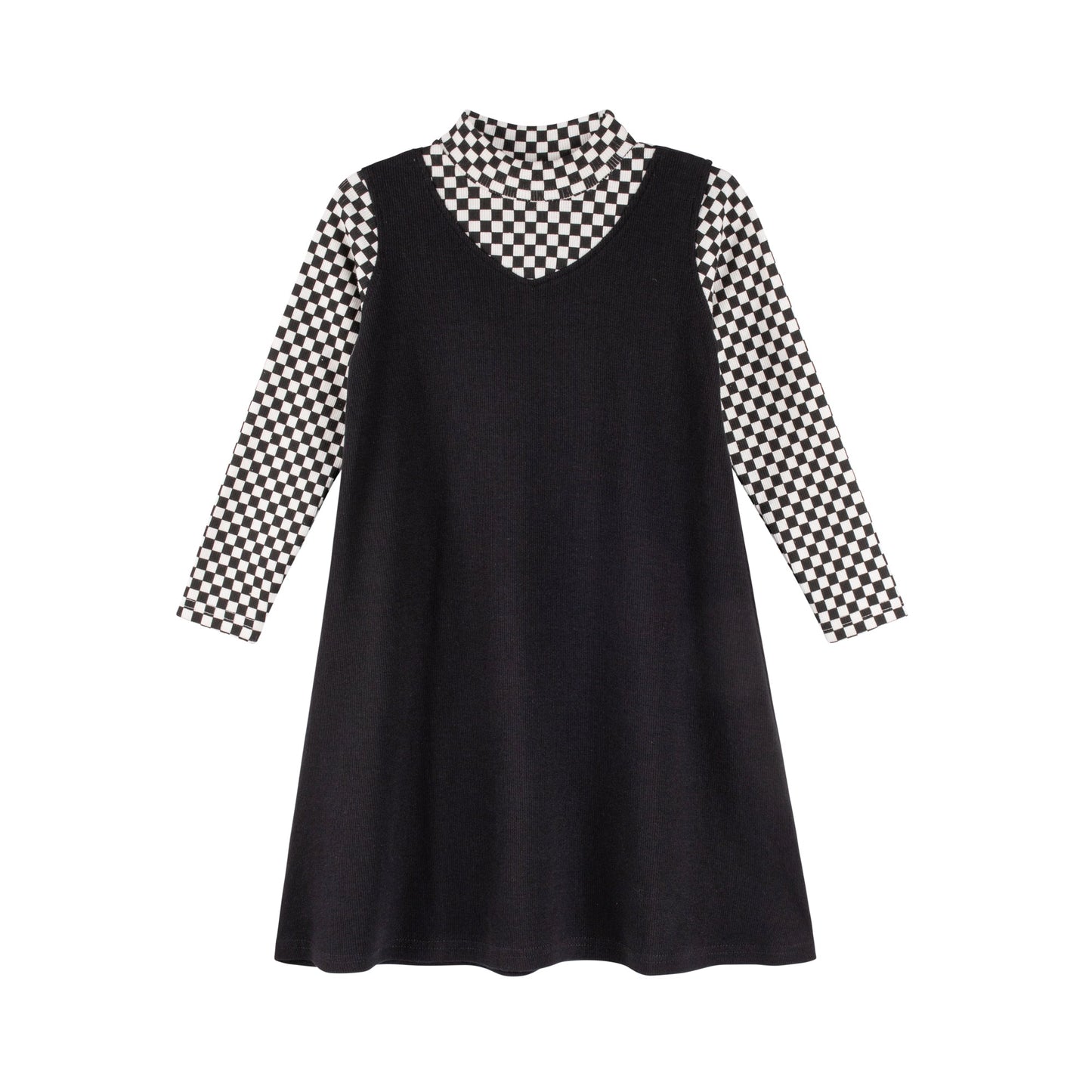 Checkered Mock Neck Dress