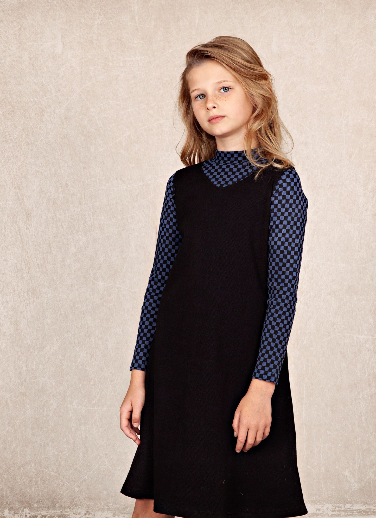 Checkered Mock Neck Dress