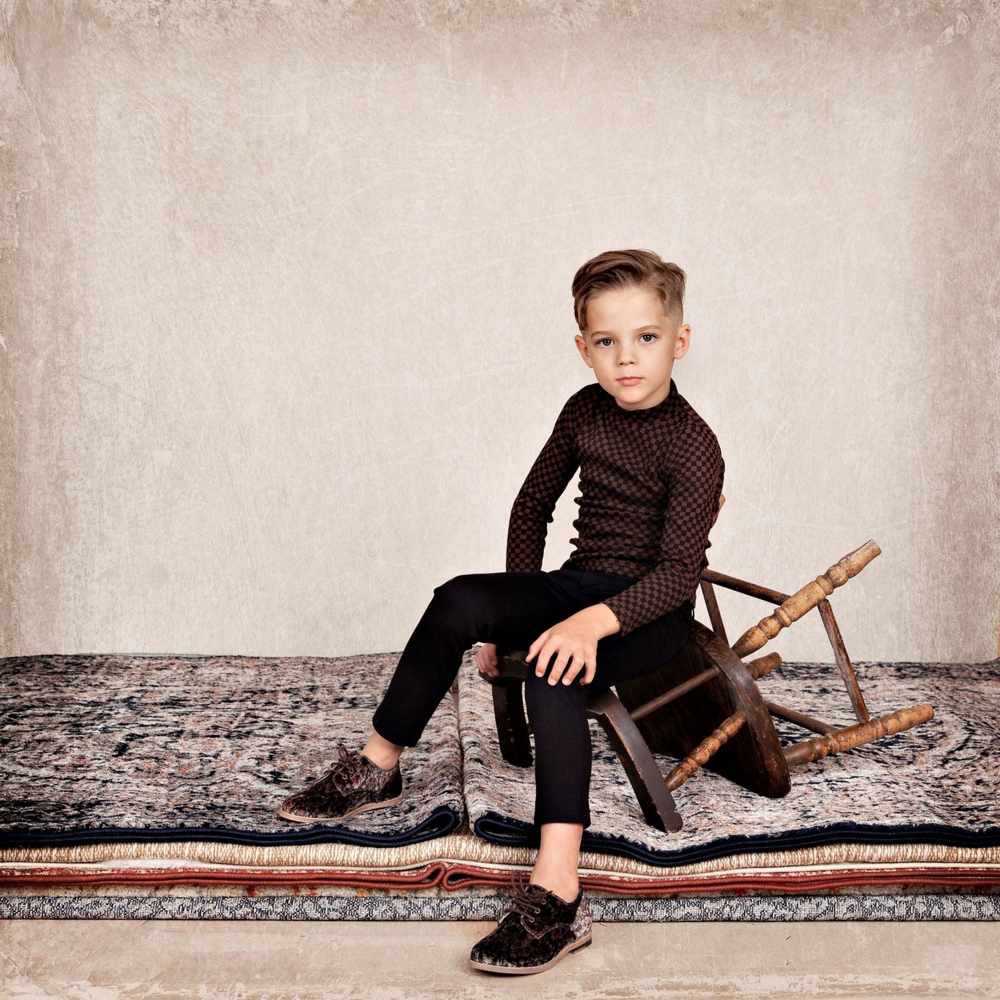 Checkered Mock Neck Long Sleeve