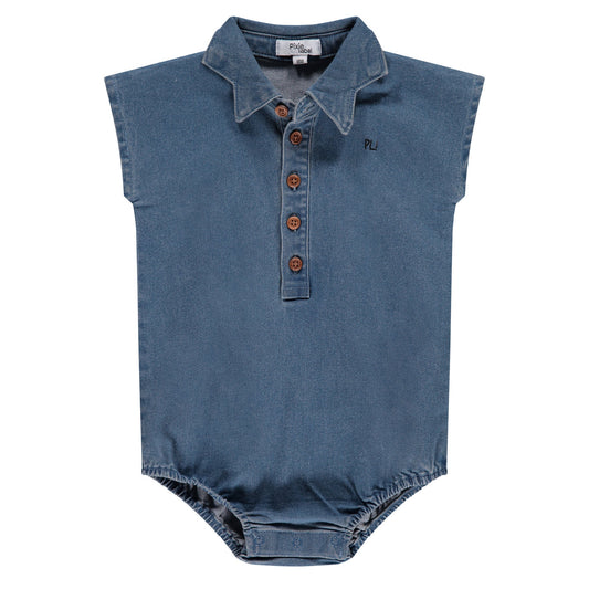 Denim Star Collar Romper